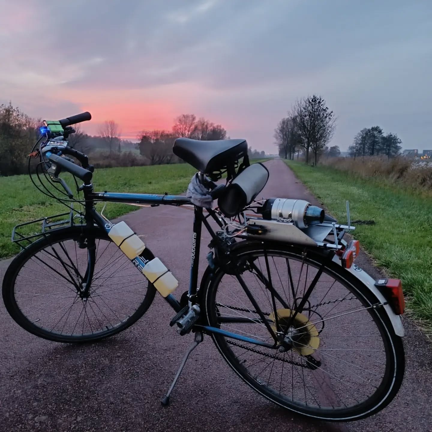 The Jet Engine Bike with its miniature jet engine mounted behind the rider